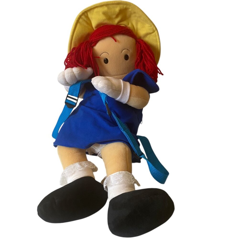 Wildkin Madeline Doll Cloth Soft Backpack 1997 Red Yarn Hair Yellow Hat Kids 24"